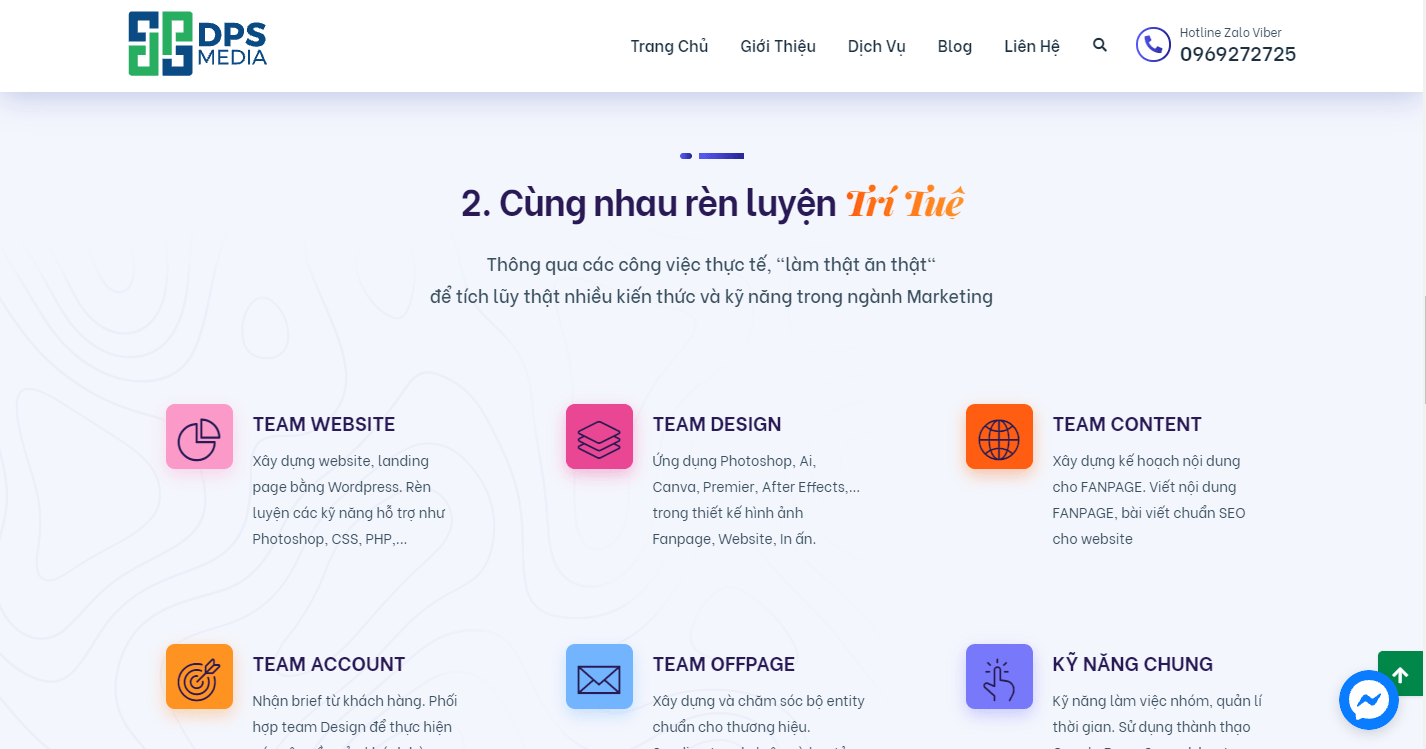 Landing page chương trình thực tập của DPS MEDIA 