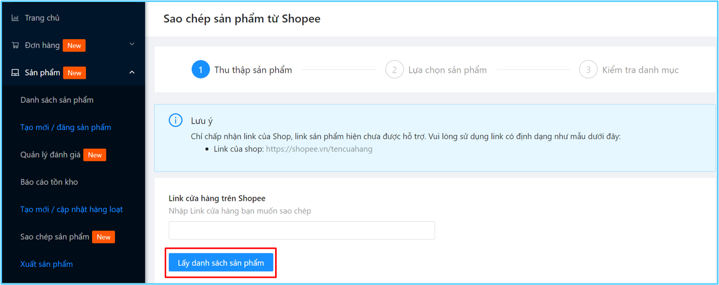 Điền link cửa hàng của bạn trên Shopee