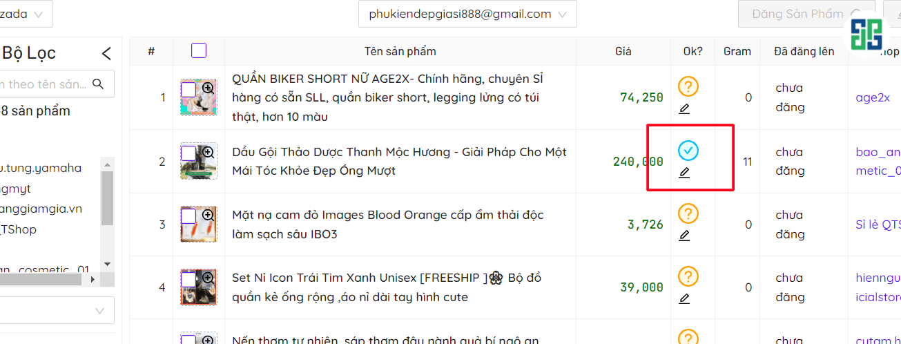 Sản phẩm có tick xanh như trên là đã đạt yêu cầu sao chép từ Shopee sang Lazada