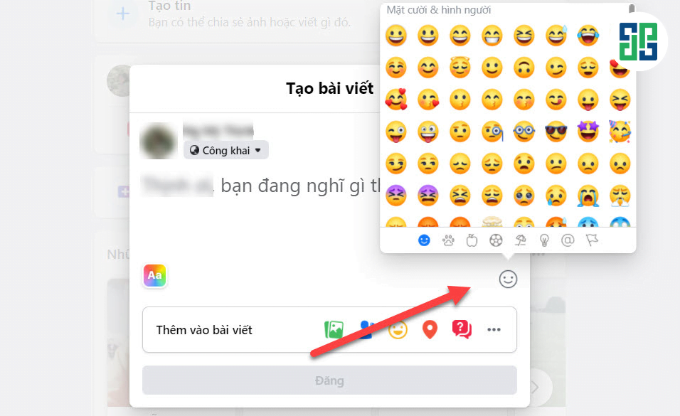 Chèn biểu tượng cảm xúc cho bài đăng Facebook