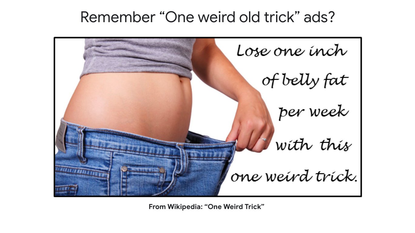 Remember “One weird old trick” ads? screenshot. From Wikipedia: “One Weird Trick”