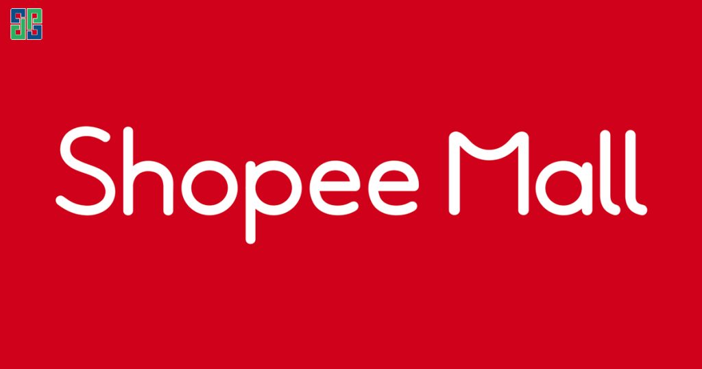 Logo Mall của ShopeeMall với chữ trắng và nền tone màu đỏ chủ đạo