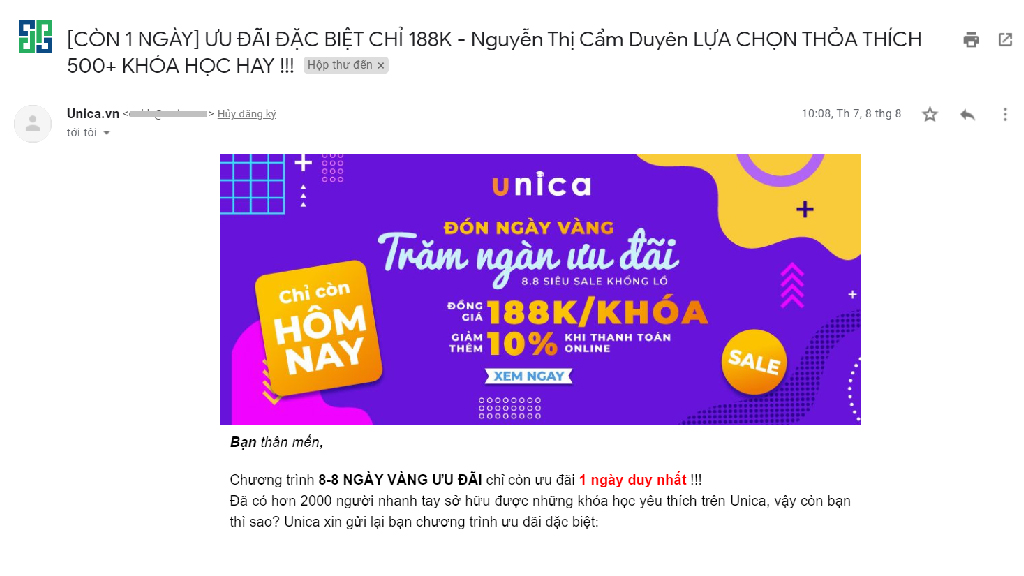 Dạng email thường thấy dùng để push sale