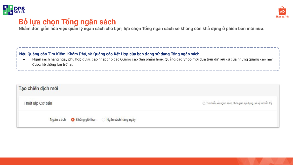 Với chỉ hai loại ngân sách, Shopee giúp người bán dễ dàng quản lý chi phí ads